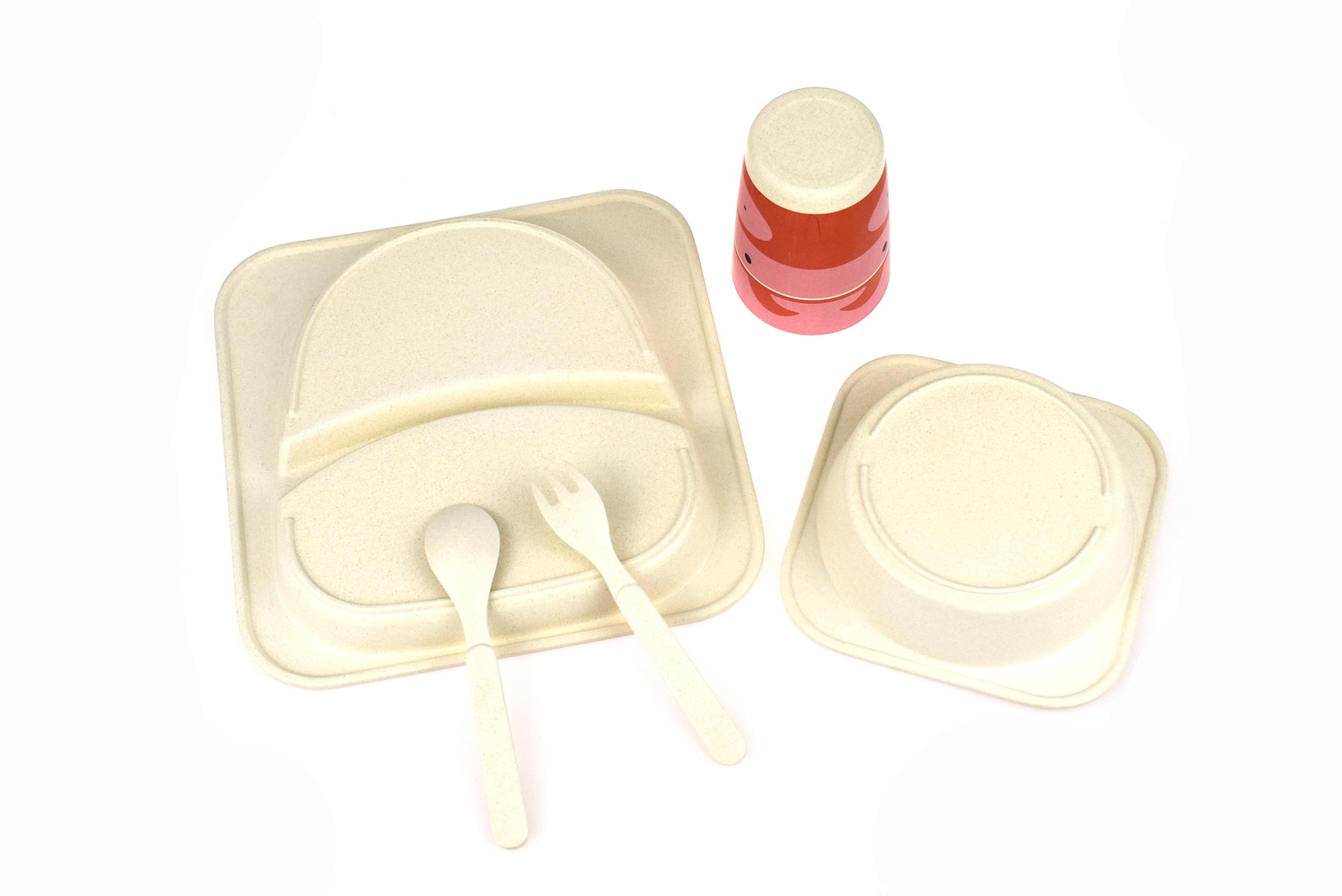 BambooZoo Pig Dinner Set | Eco-friendly 5pc kids dinnerware for fun, sustainable meals at home.