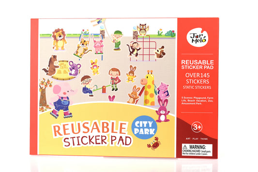 Reusable sticker pad set featuring city park scenes for creative play at home.