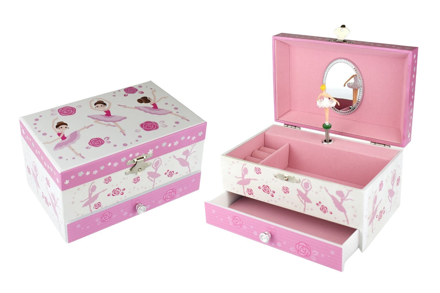 Ballerina Music Box | Pink Floral Spinning Dancer Jewelry Case