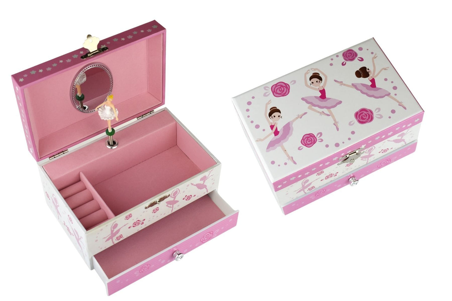 Ballerina Music Box | Pink Floral Spinning Dancer Jewelry Case