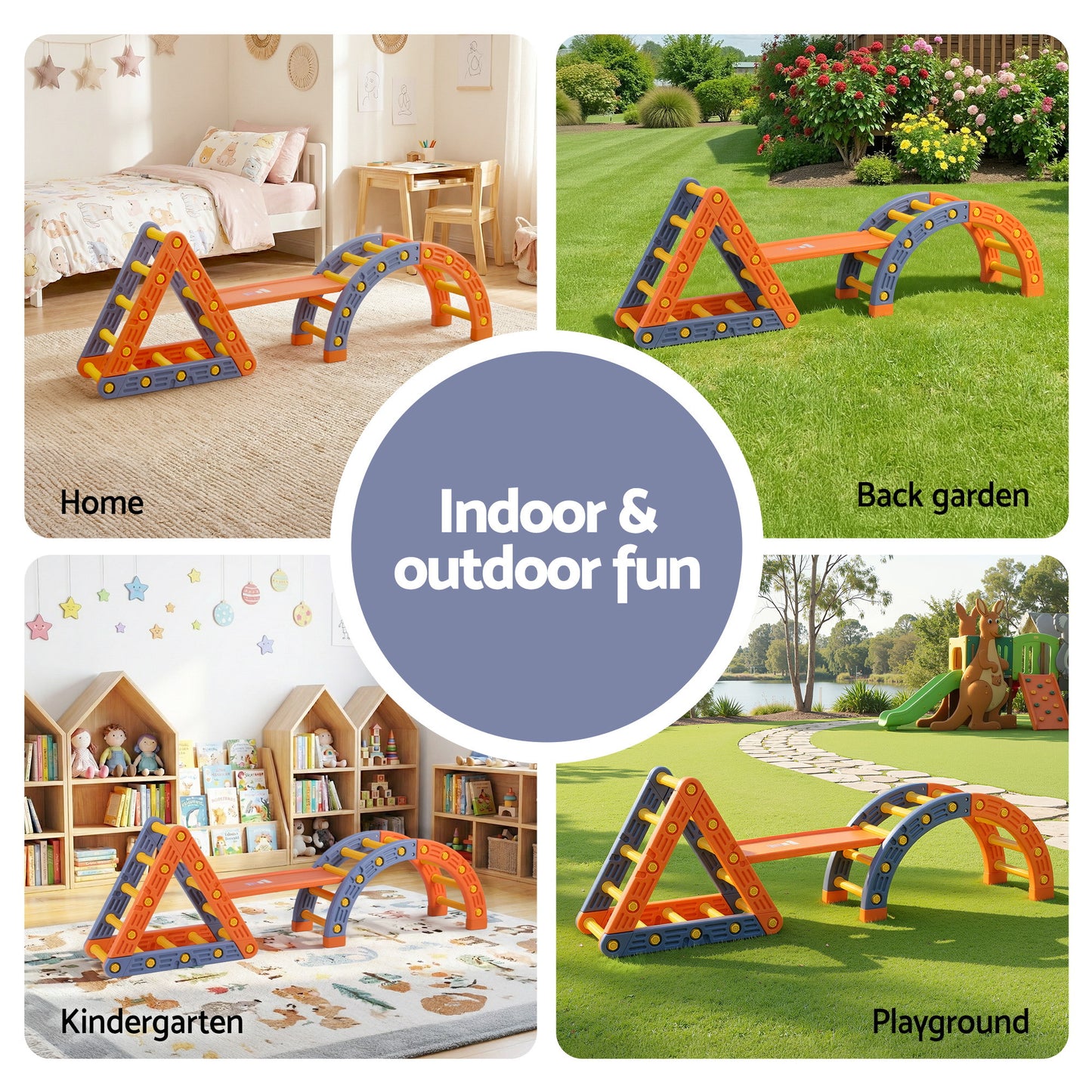 Keezi Kids Climbing Frame Set With Slide Indoor Outdoor Toddler Toys Pikler Triangle Climber With Arch