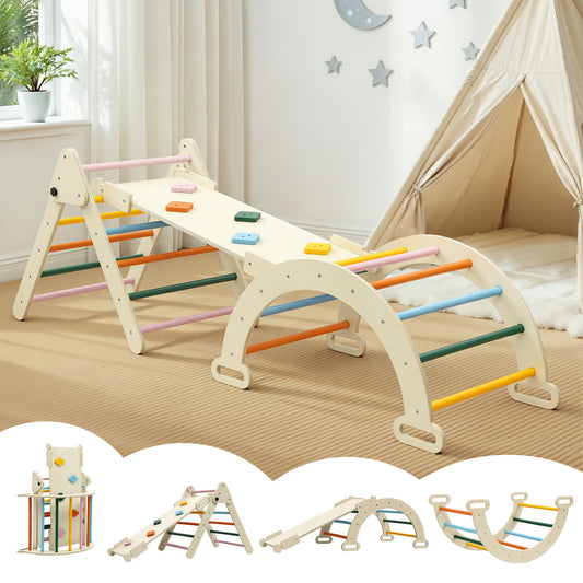 Keezi Kids Triangle Climbing Toys Set With Slide Pikler Climber With Arch