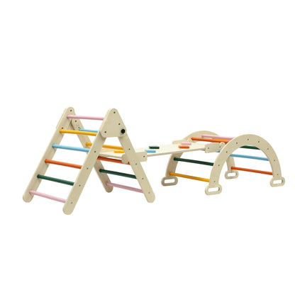 Keezi Kids Triangle Climbing Toys Set With Slide Pikler Climber With Arch