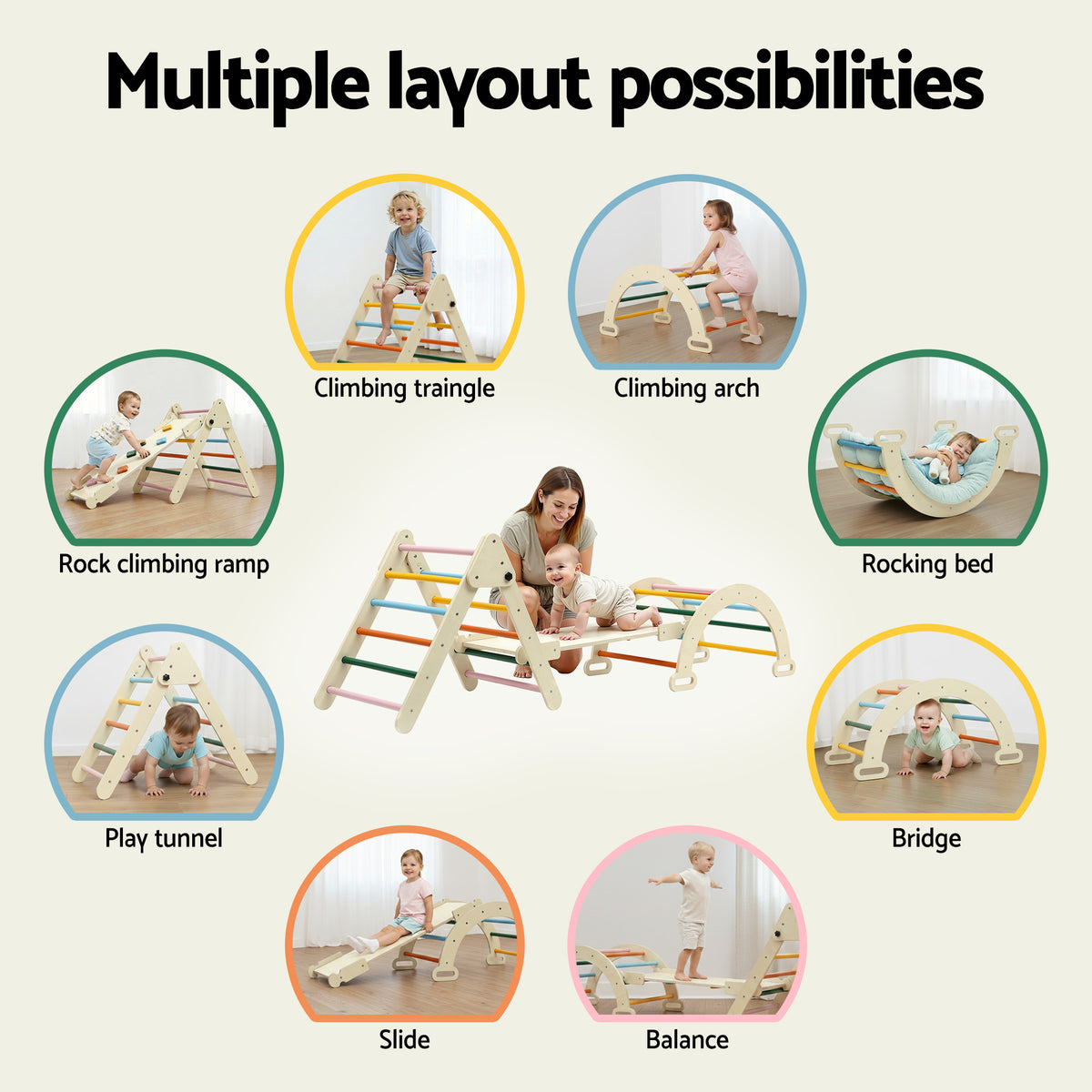 Keezi Kids Triangle Climbing Toys Set With Slide Pikler Climber With Arch