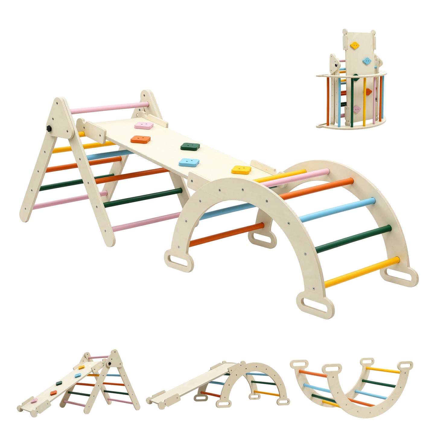 Keezi Kids Triangle Climbing Toys Set With Slide Pikler Climber With Arch