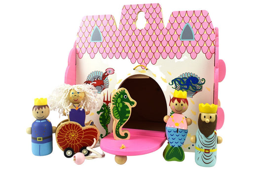 Wooden mermaid toy set, perfect for imaginative play, colorful addition to kids playtime.