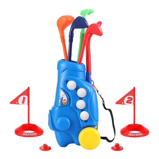 Keezi Kids Golf Set Toddler Club Set Pull Cart Indoor Outdoor Backyard Mini Toy Ages 2-6