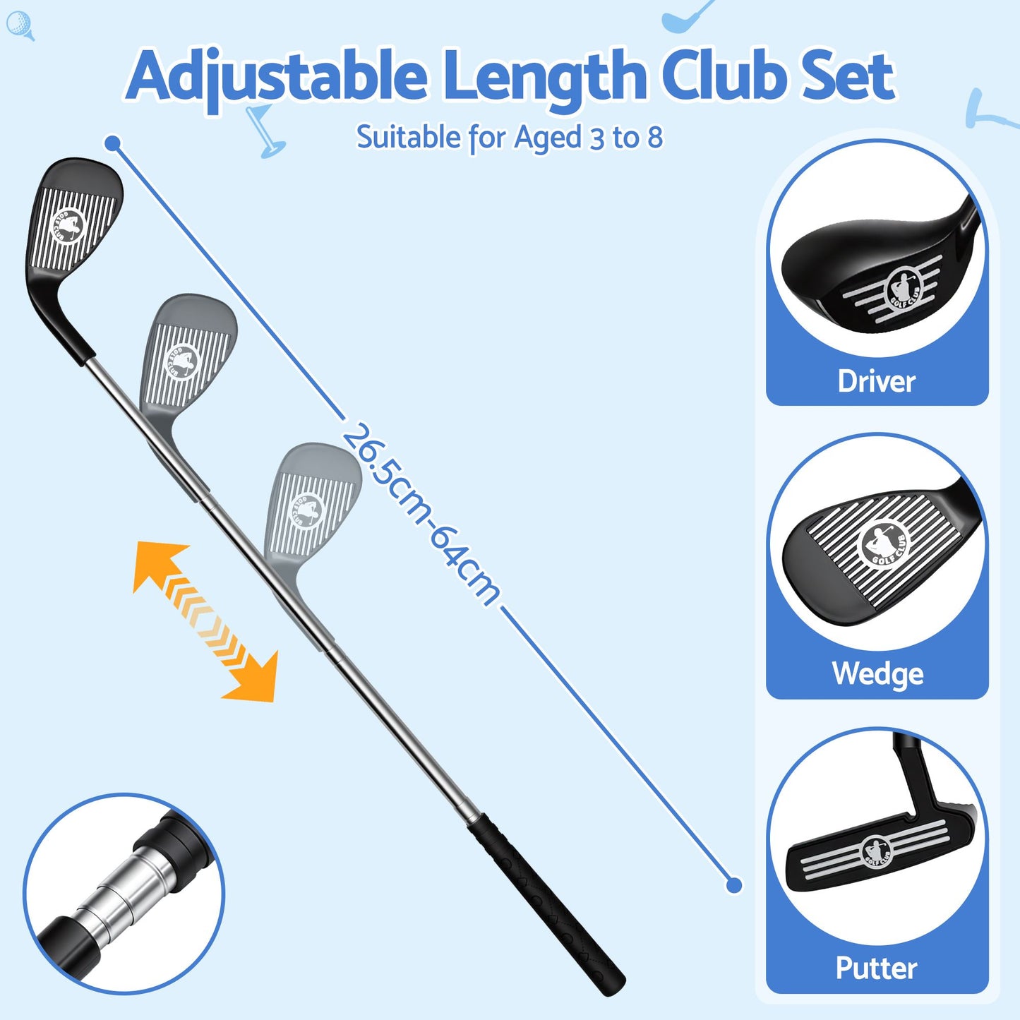 Keezi Kids Golf Toy Set with 20 Balls & 3 Adjustable Clubs