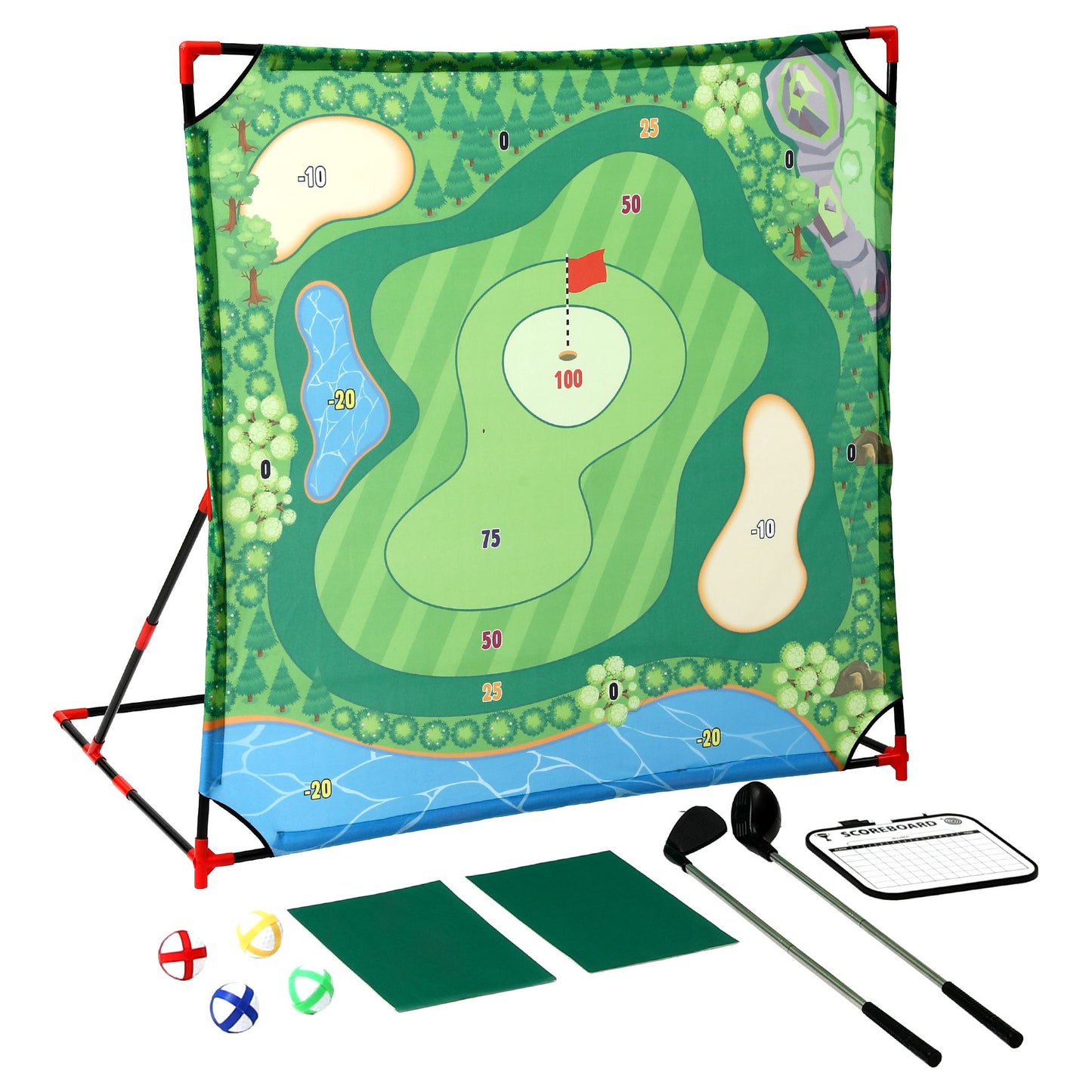 Keezi Kids Golf Chipping Game Set with Stand, Sticky Balls, Club & Hitting Mats