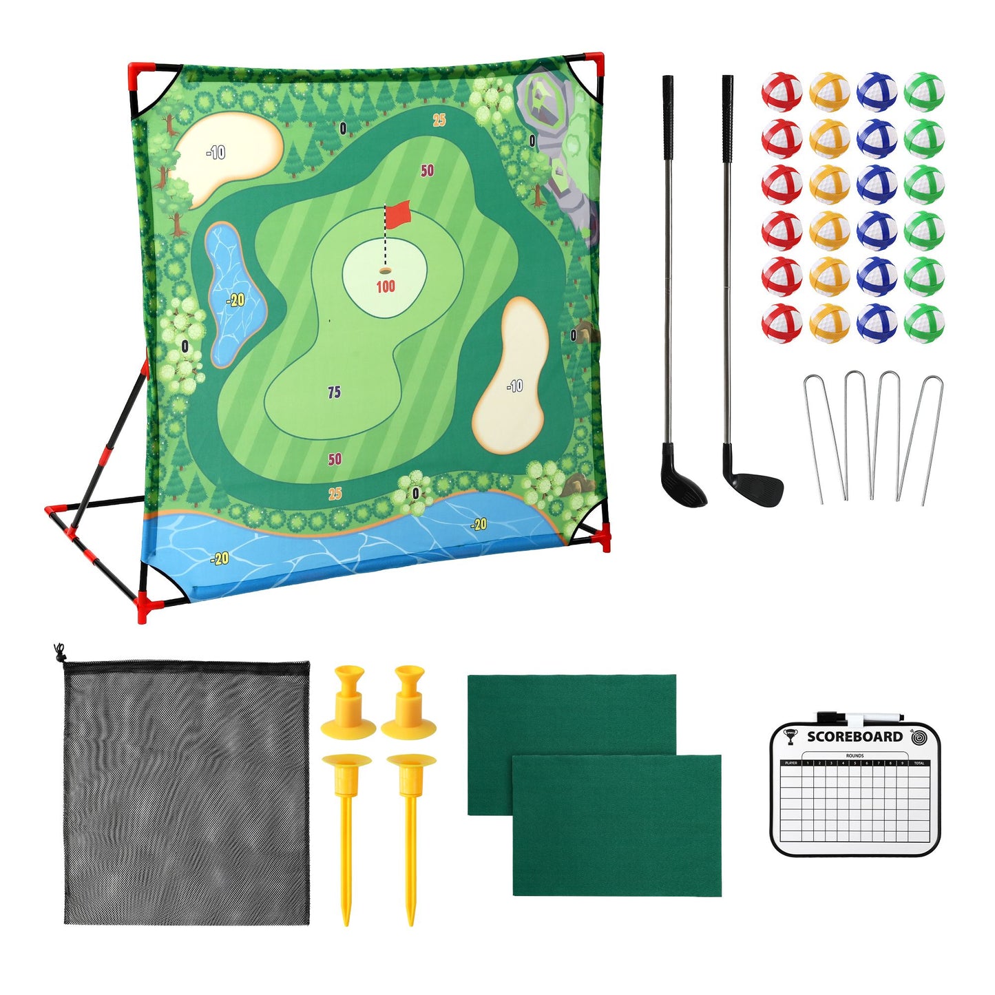 Keezi Kids Golf Chipping Game Set with Stand, Sticky Balls, Club & Hitting Mats