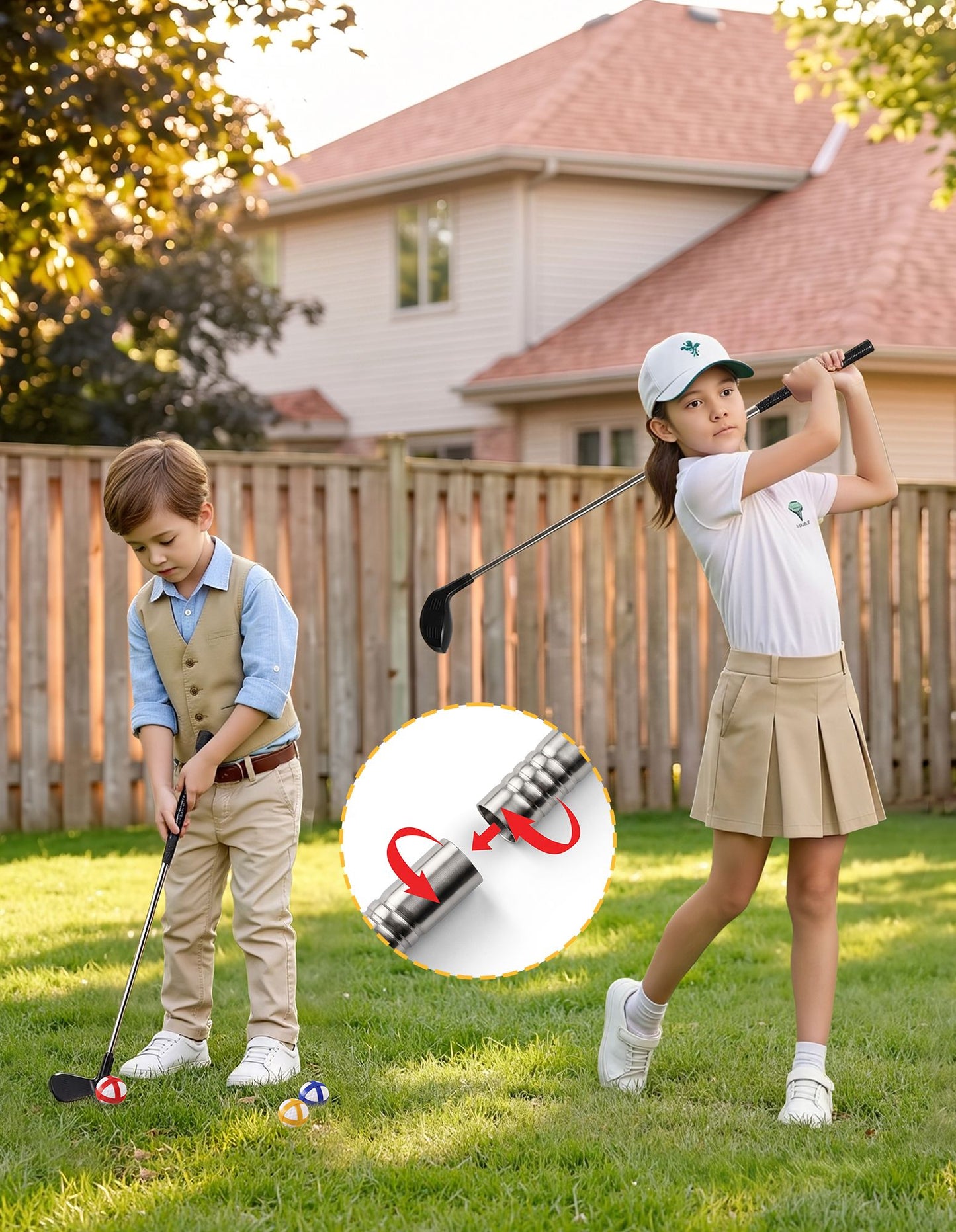 Keezi Kids Golf Chipping Game Set with Stand, Sticky Balls, Club & Hitting Mats