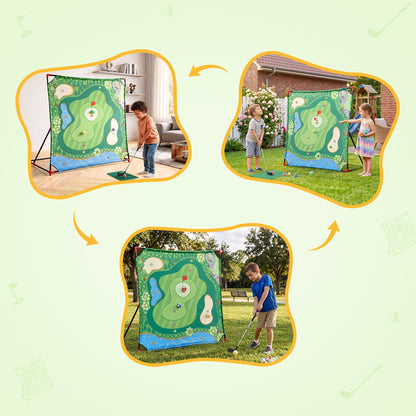 Keezi Kids Golf Chipping Game Set with Stand, Sticky Balls, Club & Hitting Mats