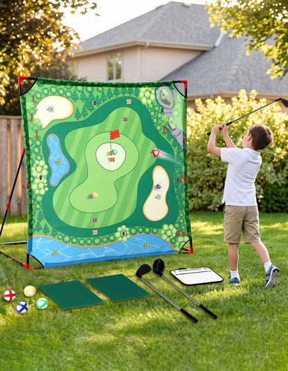 Keezi Kids Golf Chipping Game Set with Stand, Sticky Balls, Club & Hitting Mats