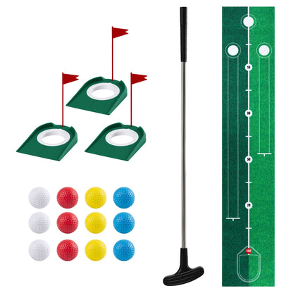 Keezi Kids Golf Putting Game Set with Golf Club, Putting Mat, Balls, Target Holes
