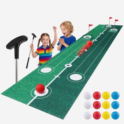 Keezi Kids Golf Putting Game Set with Golf Club, Putting Mat, Balls, Target Holes