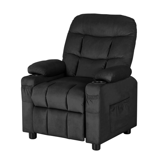 Keezi Kids Velvet Recliner Chair in Black, with Storage - perfect for comfy seating.