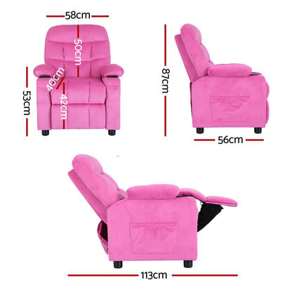 Keezi Kids Pink Velvet Recliner Chair with Storage Pockets - Comfortable, stylish seating for children