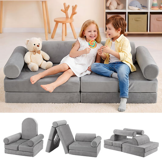 Keezi 12PCS Modular Kids Play Couch Foam Sofa Set Grey