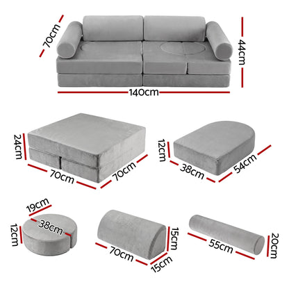 Keezi 12PCS Modular Kids Play Couch Foam Sofa Set Grey