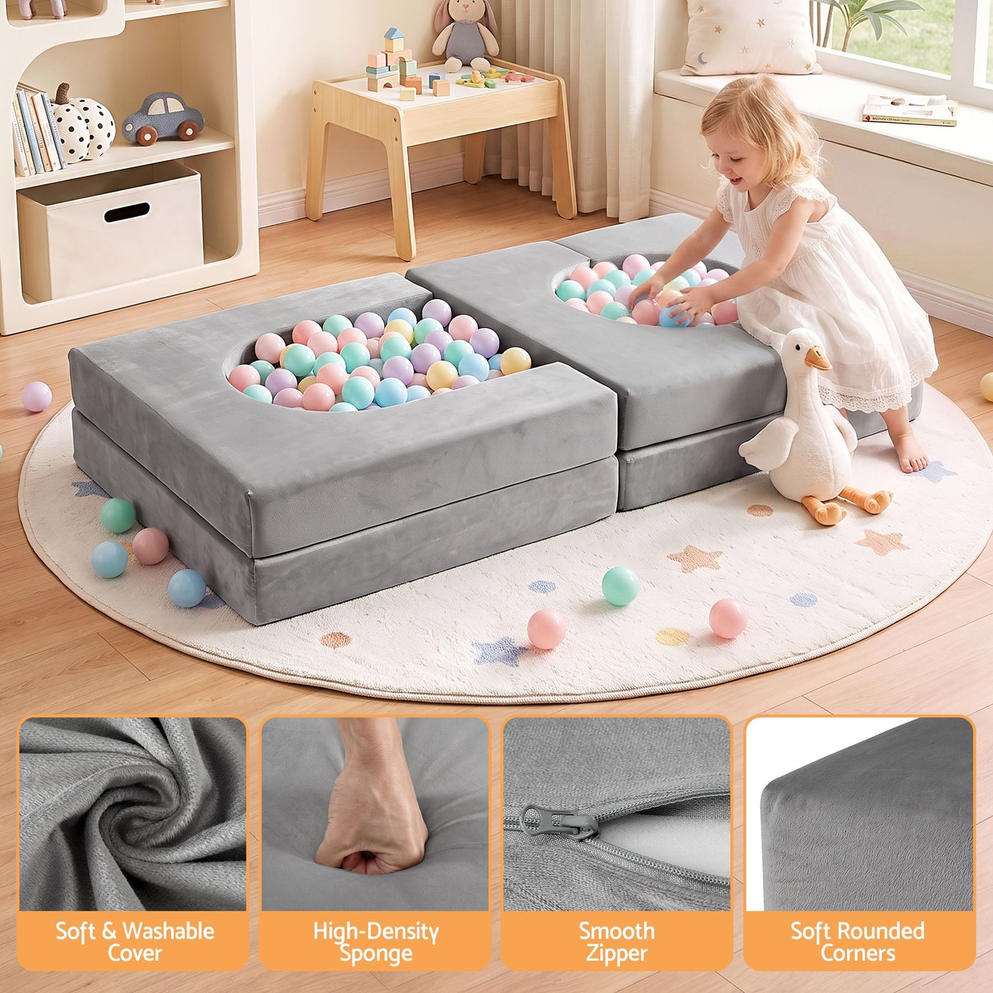 Keezi 12PCS Modular Kids Play Couch Foam Sofa Set Grey