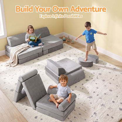 Keezi 12PCS Modular Kids Play Couch Foam Sofa Set Grey