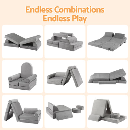 Keezi 12PCS Modular Kids Play Couch Foam Sofa Set Grey