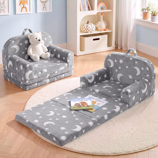 Keezi Kids 2-in-1 Fold Out Sofa Bed Glow in the Dark, Grey