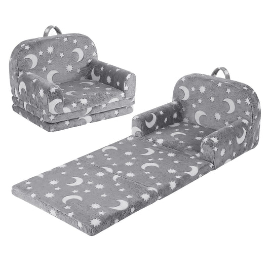 Keezi Kids 2-in-1 Fold Out Sofa Bed Glow in the Dark, Grey