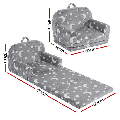 Keezi Kids 2-in-1 Fold Out Sofa Bed Glow in the Dark, Grey