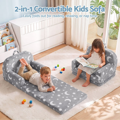 Keezi Kids 2-in-1 Fold Out Sofa Bed Glow in the Dark, Grey