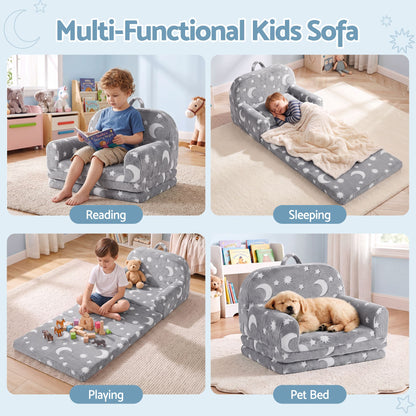 Keezi Kids 2-in-1 Fold Out Sofa Bed Glow in the Dark, Grey