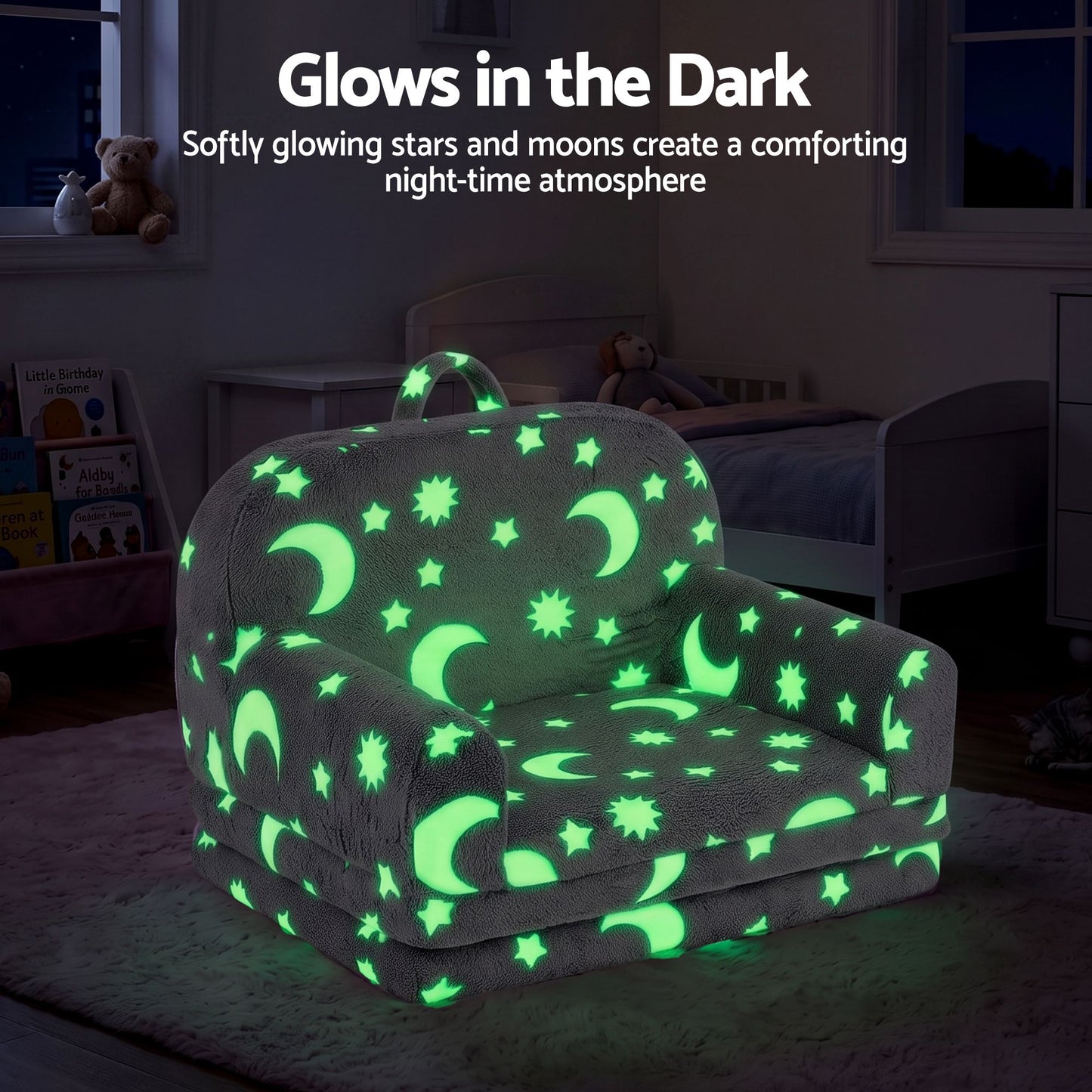 Keezi Kids 2-in-1 Fold Out Sofa Bed Glow in the Dark, Grey