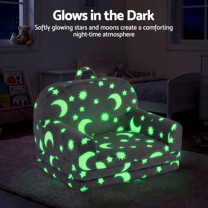 Keezi Kids 2-in-1 Fold Out Sofa Bed Glow in the Dark, Grey