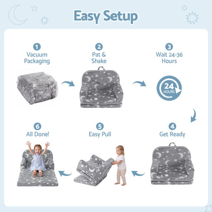 Keezi Kids 2-in-1 Fold Out Sofa Bed Glow in the Dark, Grey