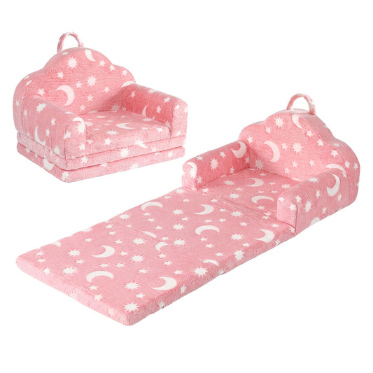 Keezi Kids 2-in-1 Fold Out Sofa Bed Glow in the Dark, Pink