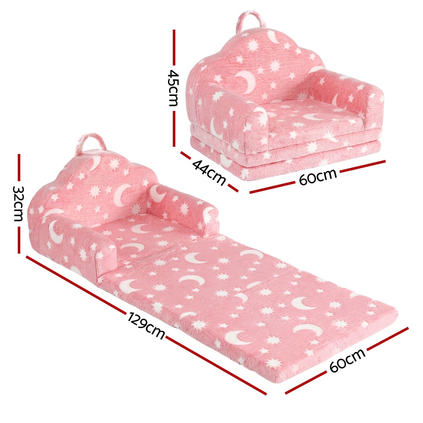 Keezi Kids 2-in-1 Fold Out Sofa Bed Glow in the Dark, Pink