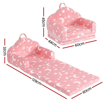 Keezi Kids 2-in-1 Fold Out Sofa Bed Glow in the Dark, Pink