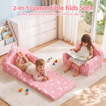 Keezi Kids 2-in-1 Fold Out Sofa Bed Glow in the Dark, Pink
