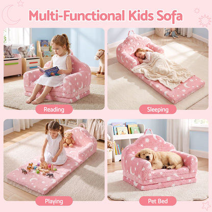 Keezi Kids 2-in-1 Fold Out Sofa Bed Glow in the Dark, Pink
