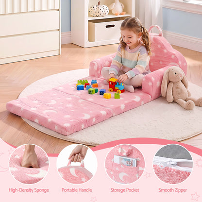 Keezi Kids 2-in-1 Fold Out Sofa Bed Glow in the Dark, Pink