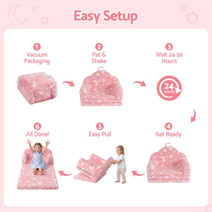 Keezi Kids 2-in-1 Fold Out Sofa Bed Glow in the Dark, Pink