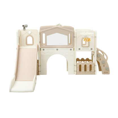 Keezi Kids Slide Set Toddler Indoor Playset With Drawing Board Beige