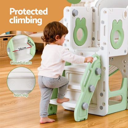 Keezi Kids Slide Swing Set Ball Hoop Rings Football Outdoor Toys Green