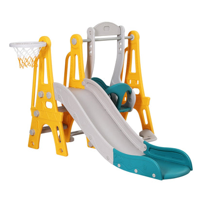 Vibrant green kids outdoor play set featuring a sturdy slide and swing for active backyard fun