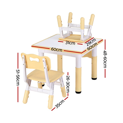Keezi Kids Table and 2 Chairs Set Height Adjustable Toddler Desk Yellow