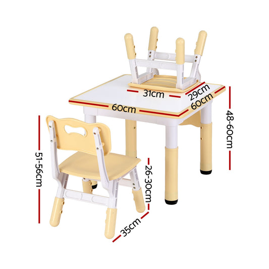 Keezi Kids Table and 2 Chairs Set Height Adjustable Toddler Desk Yellow