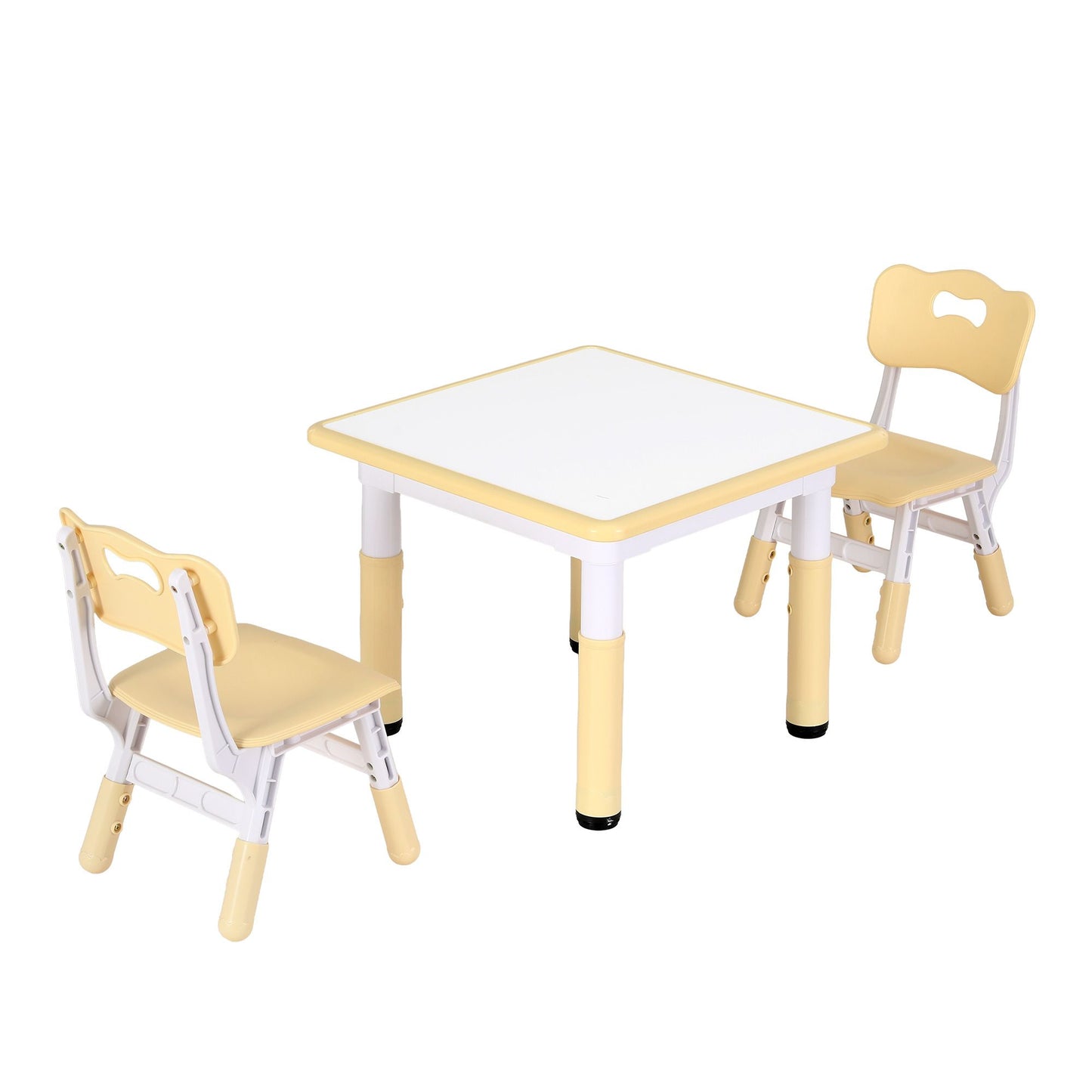 Keezi Kids Table and 2 Chairs Set Height Adjustable Toddler Desk Yellow