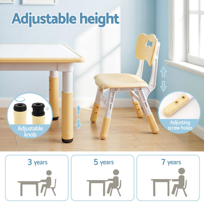 Keezi Kids Table and 2 Chairs Set Height Adjustable Toddler Desk Yellow