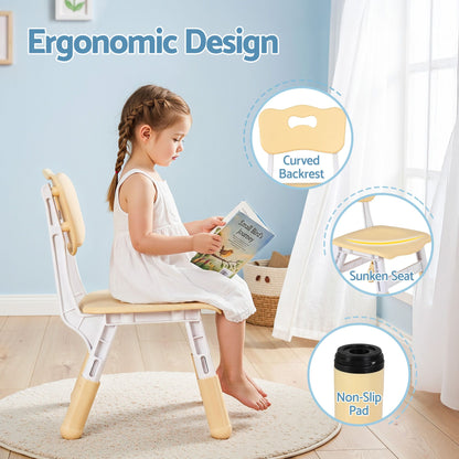 Keezi Kids Table and 2 Chairs Set Height Adjustable Toddler Desk Yellow
