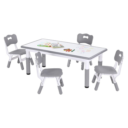 Keezi Kids Table and 4 Chairs Set Height Adjustable Toddler Desk Grey